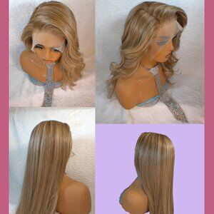 ✨18 In Layered Highlighted Blonde Dimensional Lace Wig w/Large Parting Area ✨